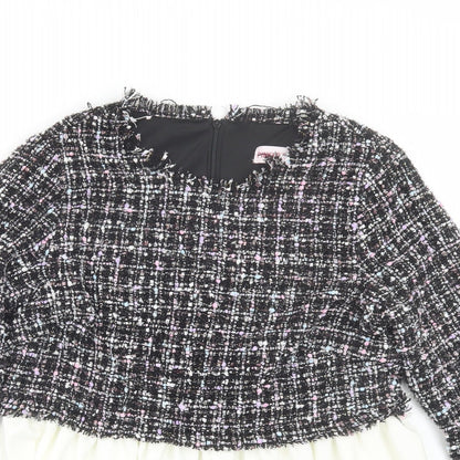 Close-up detail of Pink Boutique women’s black round neck polyester jumper, size UK 6