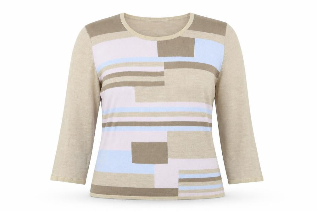 Front view of Country Casuals women’s brown round neck acrylic jumper, size L