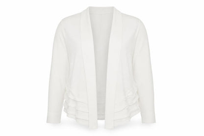 Front view of Linea women’s white v-neck viscose shrug jumper, size L