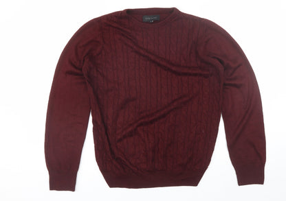 River Island Mens Red Round Neck  Acrylic Pullover Jumper Size S