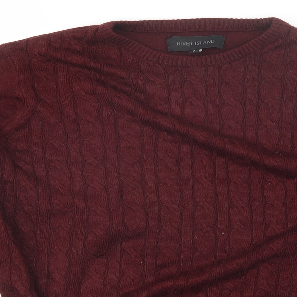 River Island Mens Red Round Neck  Acrylic Pullover Jumper Size S