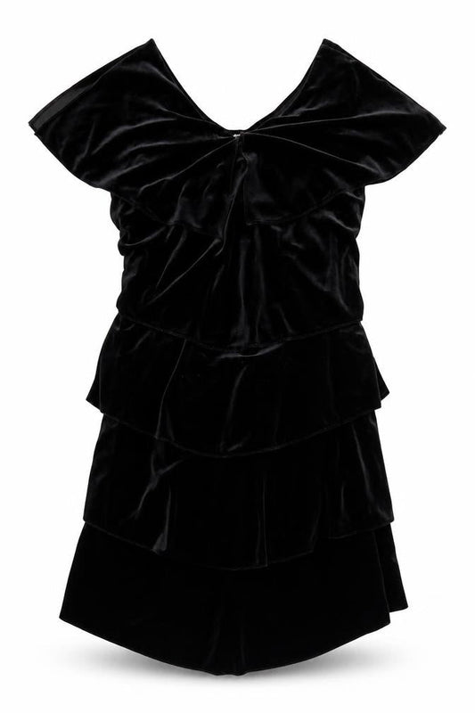 Front view of Patra women’s black polyester shift, size UK 14, v-neck