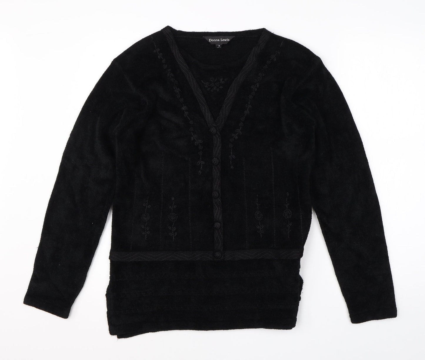 Donna Lewis Womens Black Round Neck  Viscose Pullover Jumper Size M