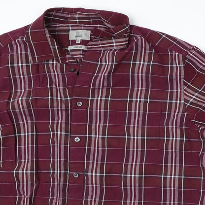 Mens UK Size XL M&S Red  Button-Up Short Sleeve Casual Shirt