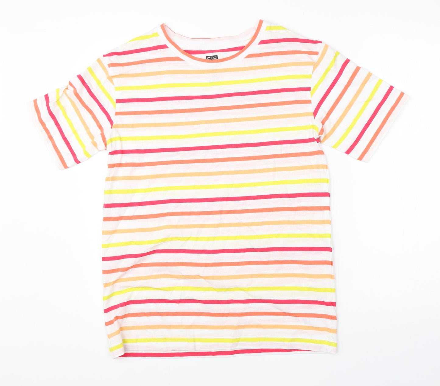 F&F Womens White Striped Cotton Basic T-Shirt Size 6 Round Neck