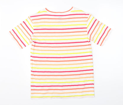 F&F Womens White Striped Cotton Basic T-Shirt Size 6 Round Neck