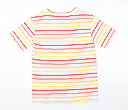 F&F Womens White Striped Cotton Basic T-Shirt Size 6 Round Neck