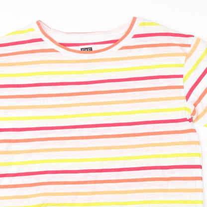 F&F Womens White Striped Cotton Basic T-Shirt Size 6 Round Neck
