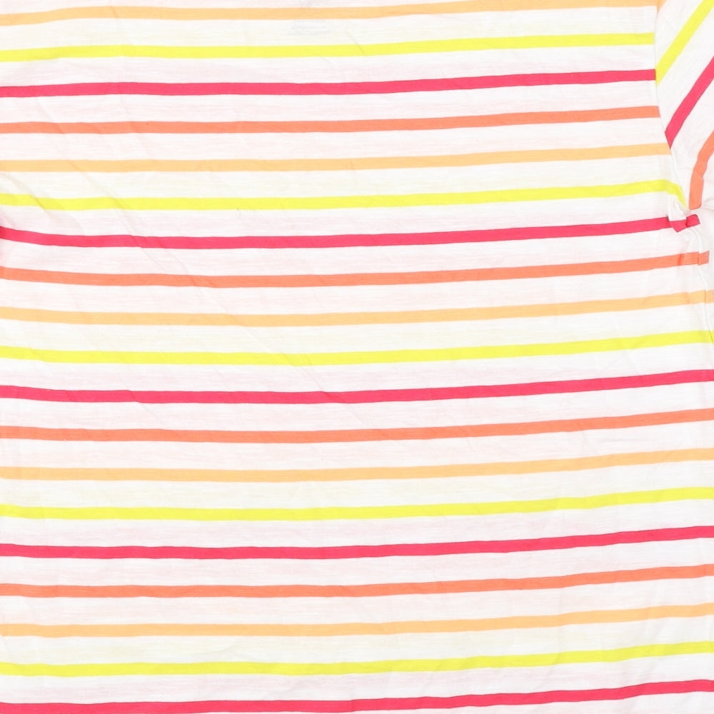 F&F Womens White Striped Cotton Basic T-Shirt Size 6 Round Neck