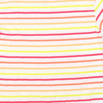 F&F Womens White Striped Cotton Basic T-Shirt Size 6 Round Neck
