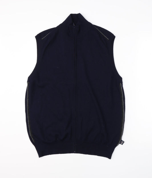 M&S Mens Blue High Neck  Acrylic Vest Jumper Size L
