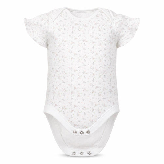 Front view of F&F girls’ white floral cotton babygrow one-piece, size 18-24, months