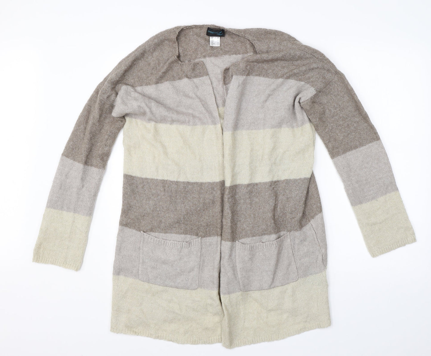 Creations Womens Beige Round Neck Striped Polyamide Cardigan Jumper Size 12