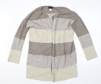 Creations Womens Beige Round Neck Striped Polyamide Cardigan Jumper Size 12