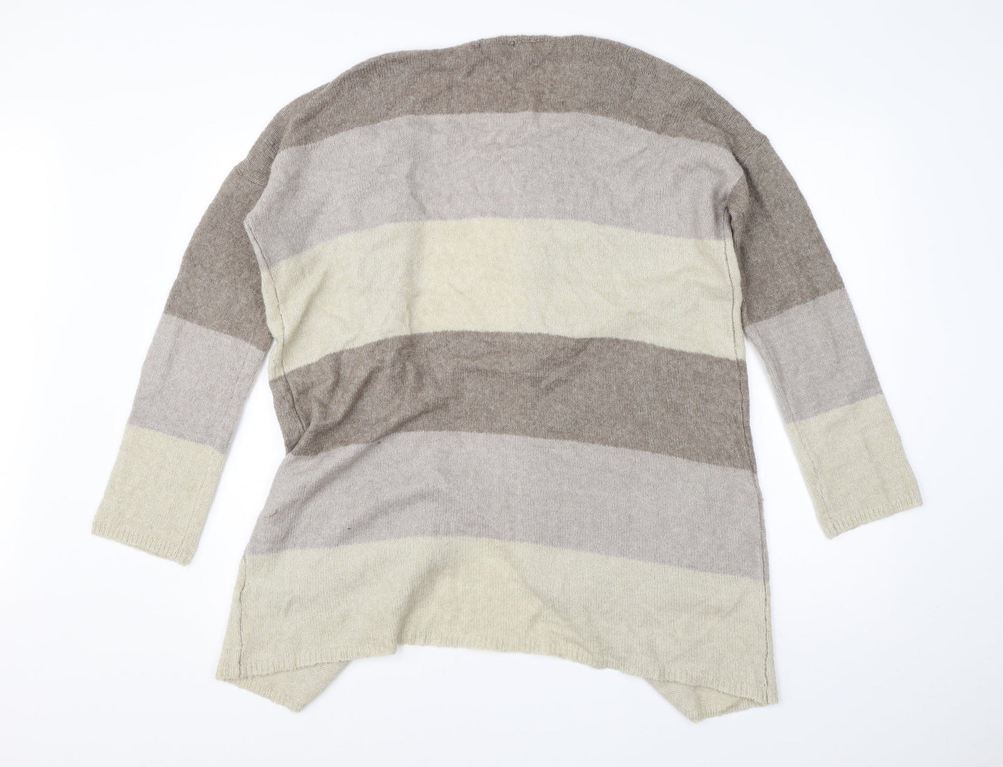 Creations Womens Beige Round Neck Striped Polyamide Cardigan Jumper Size 12