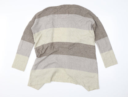Creations Womens Beige Round Neck Striped Polyamide Cardigan Jumper Size 12