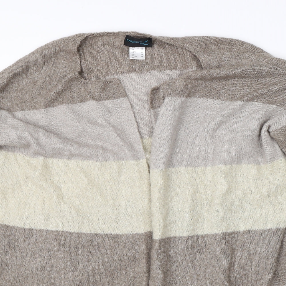 Creations Womens Beige Round Neck Striped Polyamide Cardigan Jumper Size 12