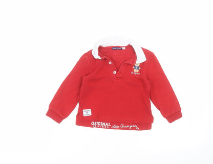 Additional front view of Baby power Baby Red Cotton Basic Polo, size 18-24, Months Collared
