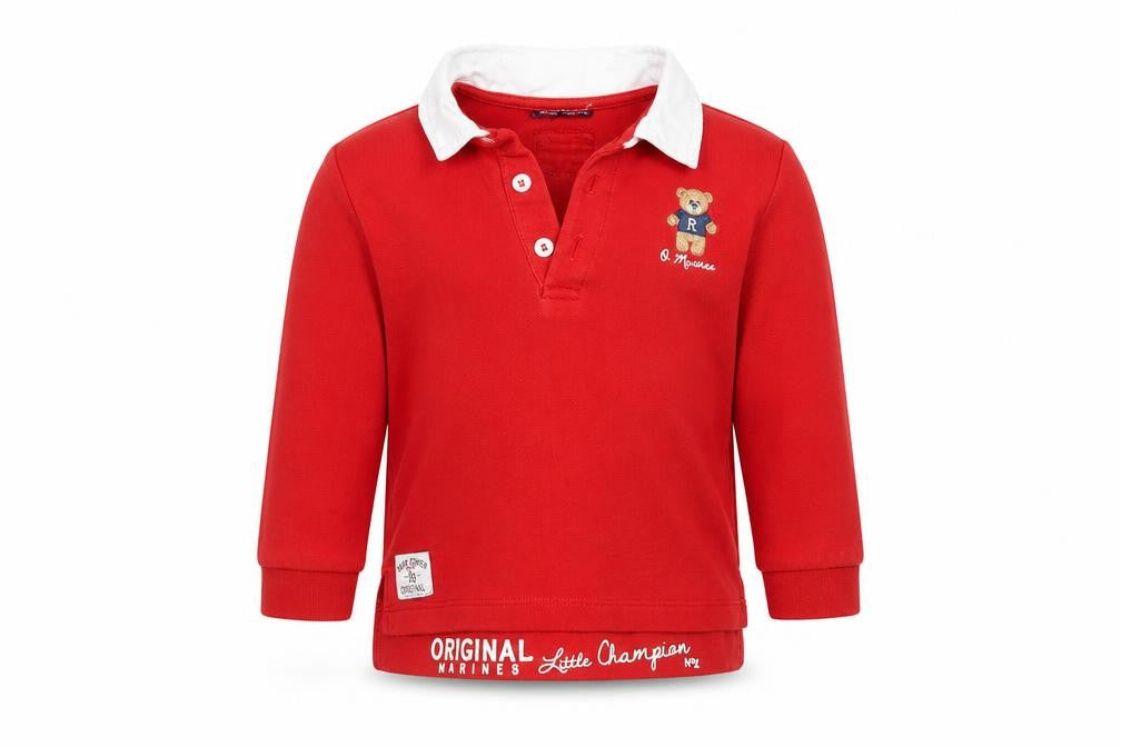 Front view of Baby power Baby Red Cotton Basic Polo, size 18-24, Months Collared