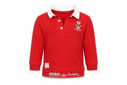 Front view of Baby power Baby Red Cotton Basic Polo, size 18-24, Months Collared