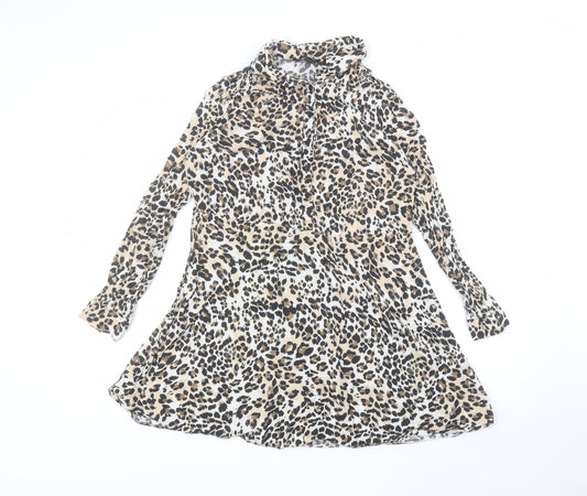Primark Womens Brown Animal Print Viscose Basic Blouse Size 16 Collared
