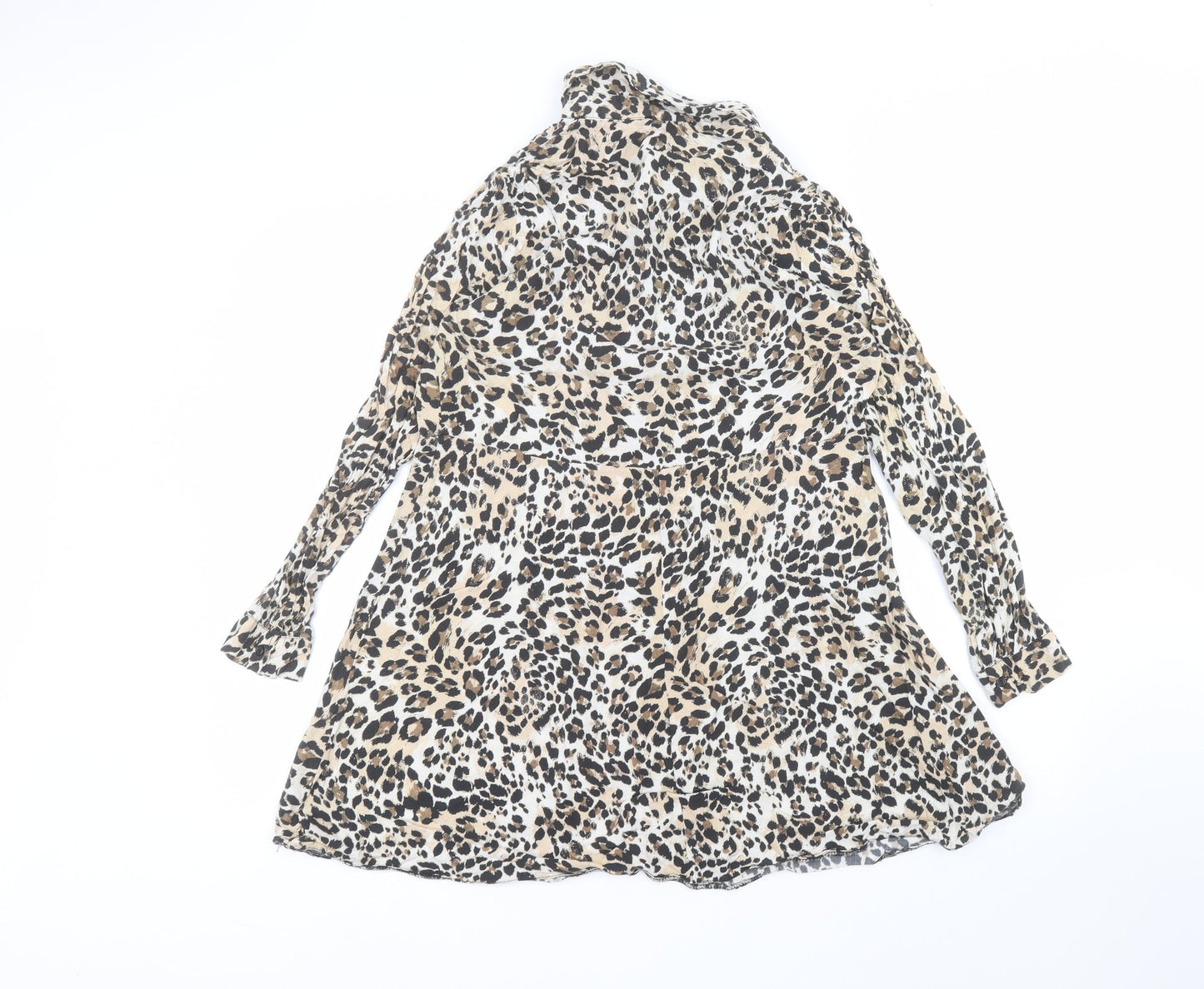 Primark Womens Brown Animal Print Viscose Basic Blouse Size 16 Collared