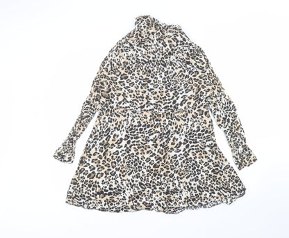 Primark Womens Brown Animal Print Viscose Basic Blouse Size 16 Collared