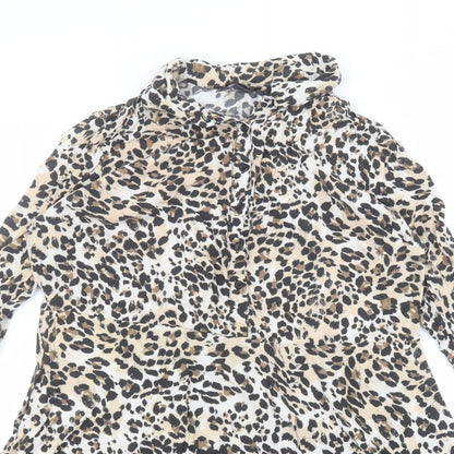 Primark Womens Brown Animal Print Viscose Basic Blouse Size 16 Collared