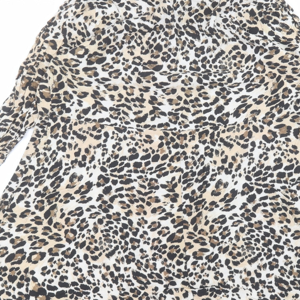 Primark Womens Brown Animal Print Viscose Basic Blouse Size 16 Collared