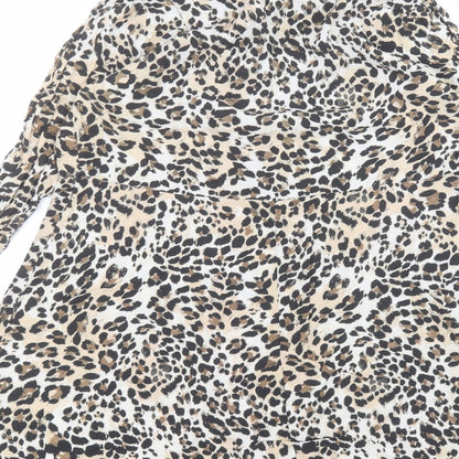 Primark Womens Brown Animal Print Viscose Basic Blouse Size 16 Collared