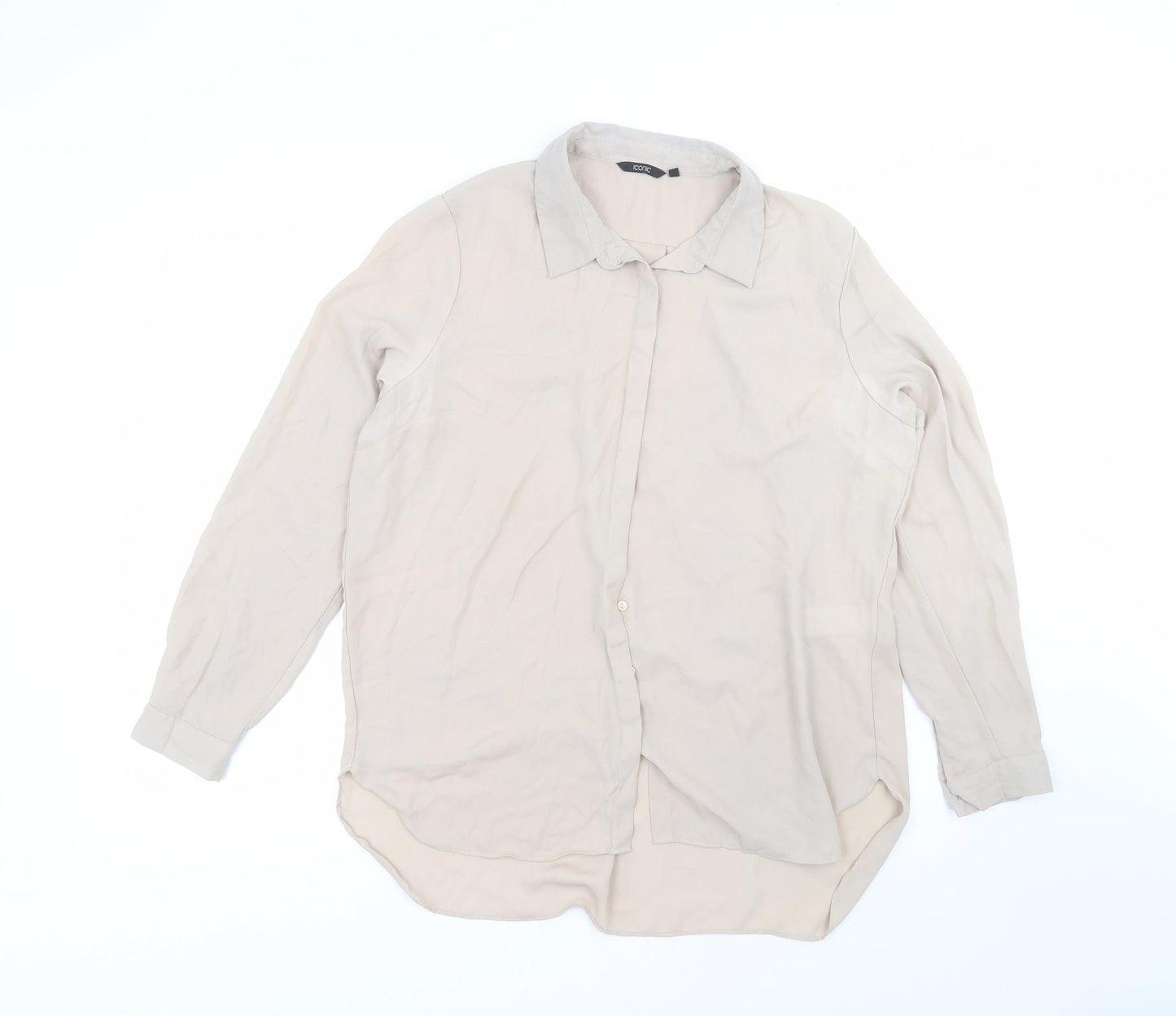 Iconic Womens Brown  Polyester Basic Button-Up Size 16 Collared