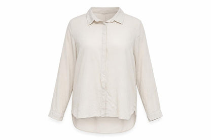 Front view of Iconic women’s brown polyester basic button-up, size UK 16, collared
