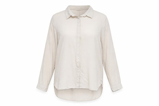 Front view of Iconic women’s brown polyester basic button-up, size UK 16, collared