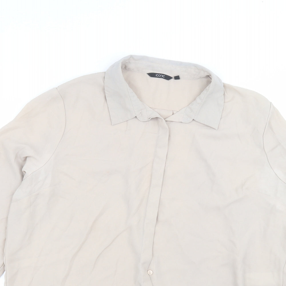 Iconic Womens Brown  Polyester Basic Button-Up Size 16 Collared