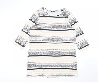 F&F Womens White Striped Polyester Basic T-Shirt Size 12 Round Neck