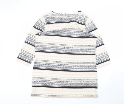 F&F Womens White Striped Polyester Basic T-Shirt Size 12 Round Neck