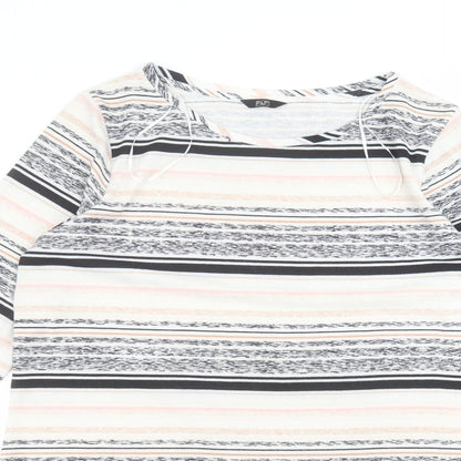 F&F Womens White Striped Polyester Basic T-Shirt Size 12 Round Neck