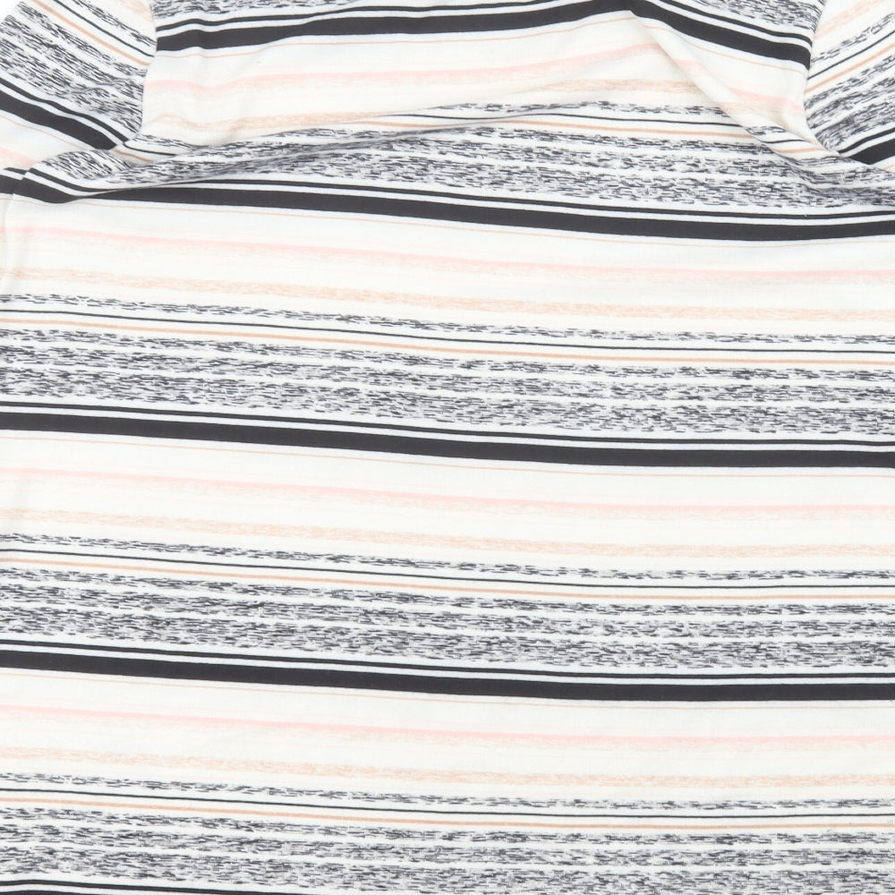 F&F Womens White Striped Polyester Basic T-Shirt Size 12 Round Neck