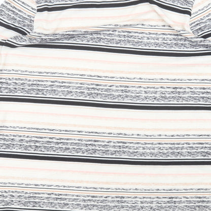 F&F Womens White Striped Polyester Basic T-Shirt Size 12 Round Neck