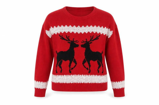 Front view of PREVIEW women’s red round neck acrylic jumper, size M, - christmas
