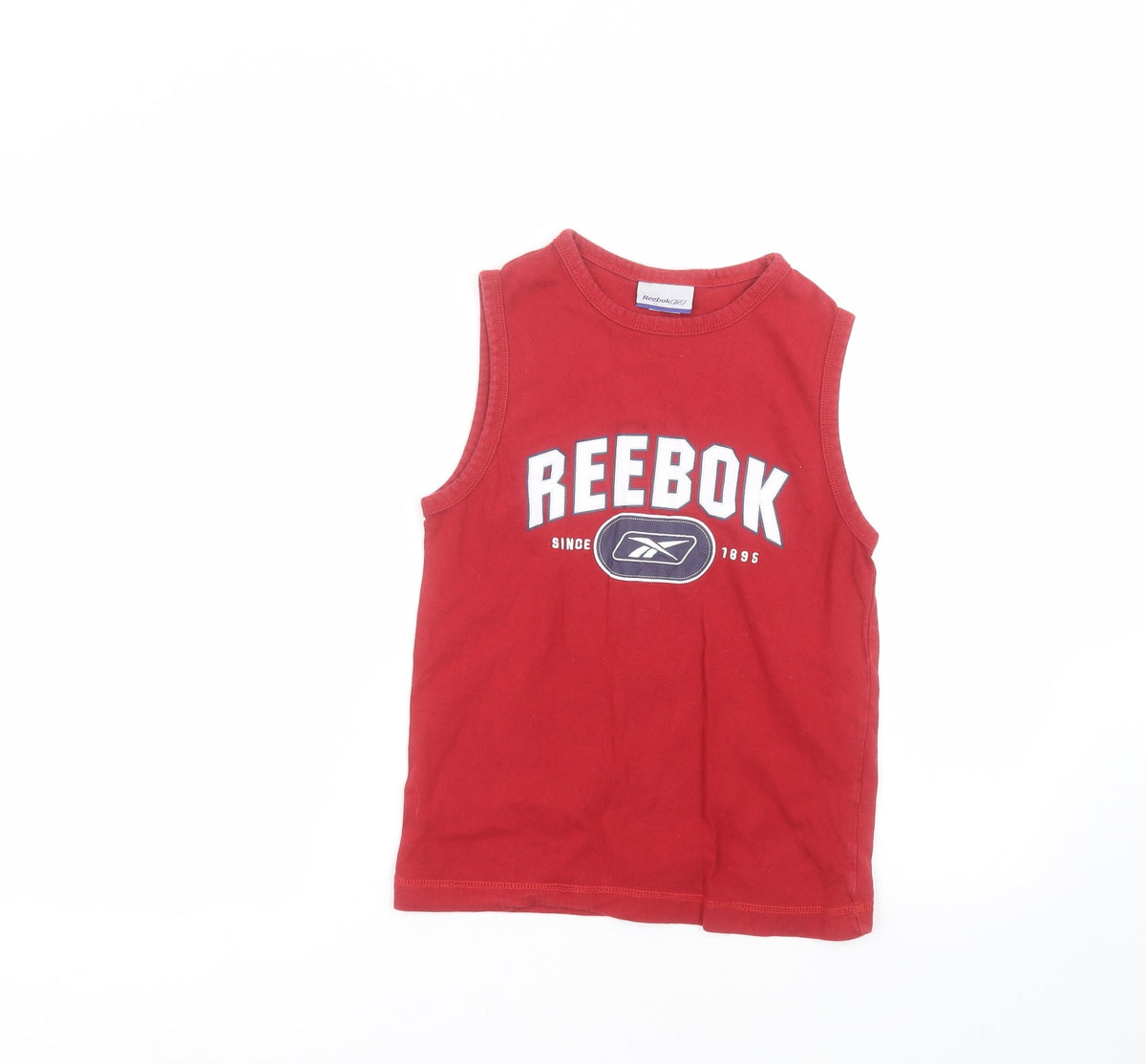 Additional front view of Reebok boys’ red cotton basic tank, size M, round neck