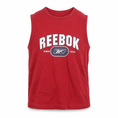 Front view of Reebok boys’ red cotton basic tank, size M, round neck