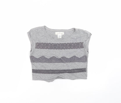 H&M Girls Grey Striped Cotton Cropped T-Shirt Size 11-12 Years Round Neck