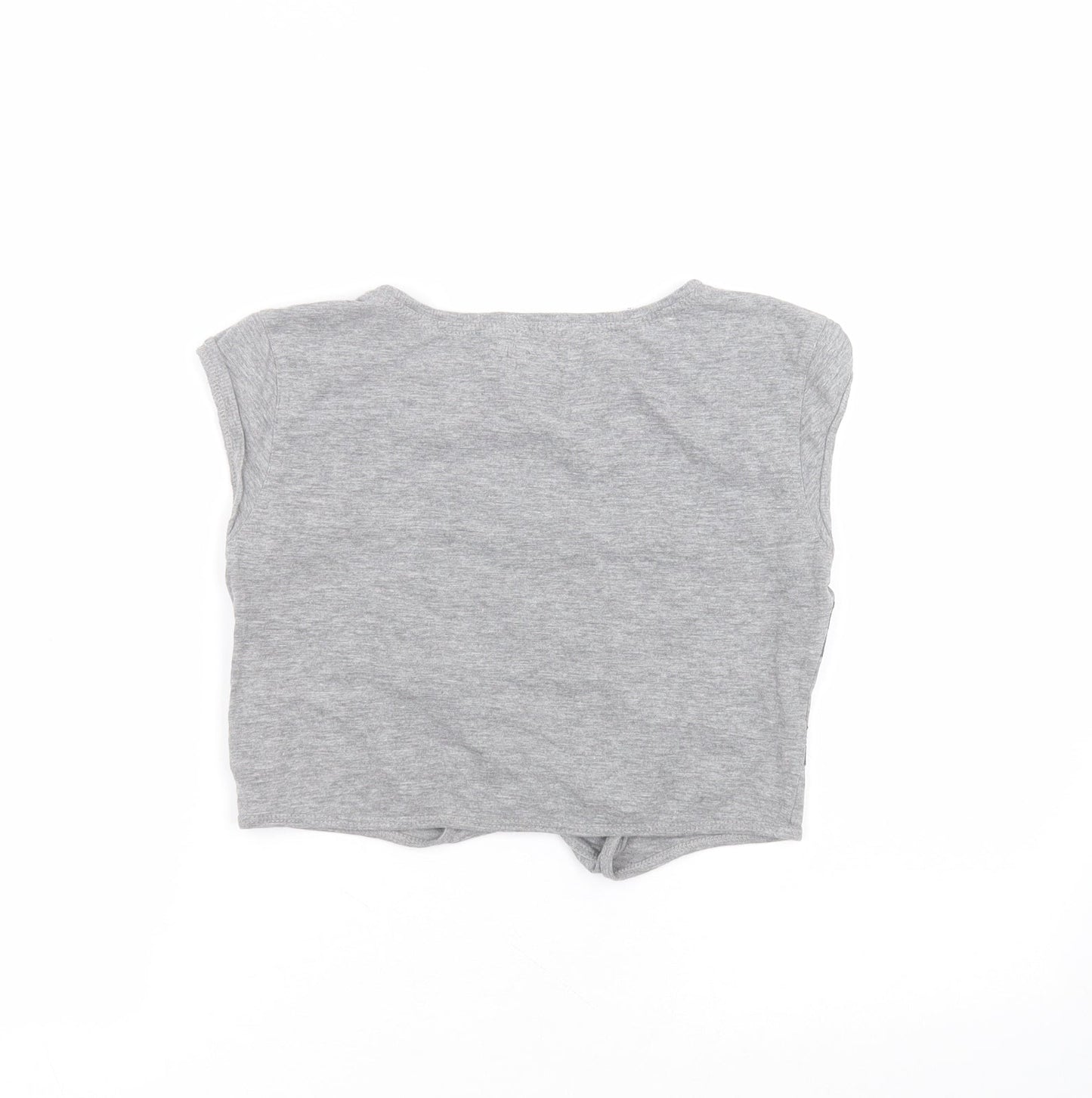 H&M Girls Grey Striped Cotton Cropped T-Shirt Size 11-12 Years Round Neck