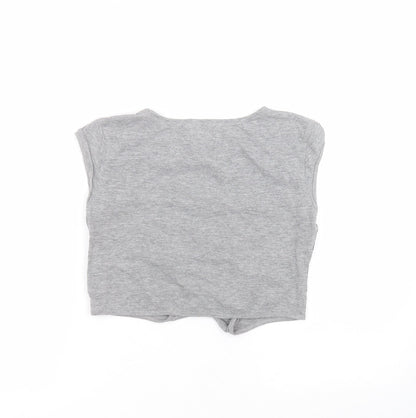 H&M Girls Grey Striped Cotton Cropped T-Shirt Size 11-12 Years Round Neck