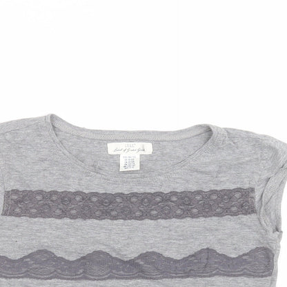 H&M Girls Grey Striped Cotton Cropped T-Shirt Size 11-12 Years Round Neck