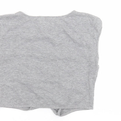H&M Girls Grey Striped Cotton Cropped T-Shirt Size 11-12 Years Round Neck