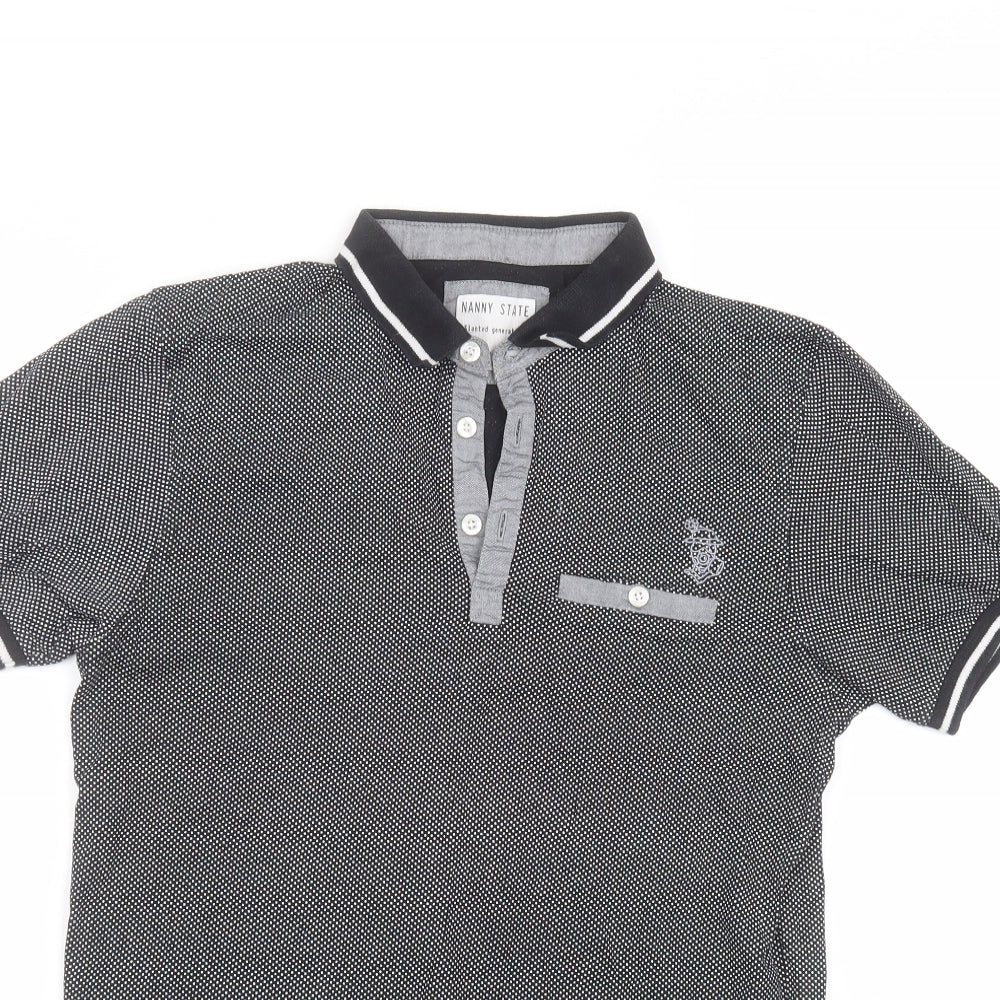 Nanny State Mens Black Polka Dot Cotton  Polo Size S Collared
