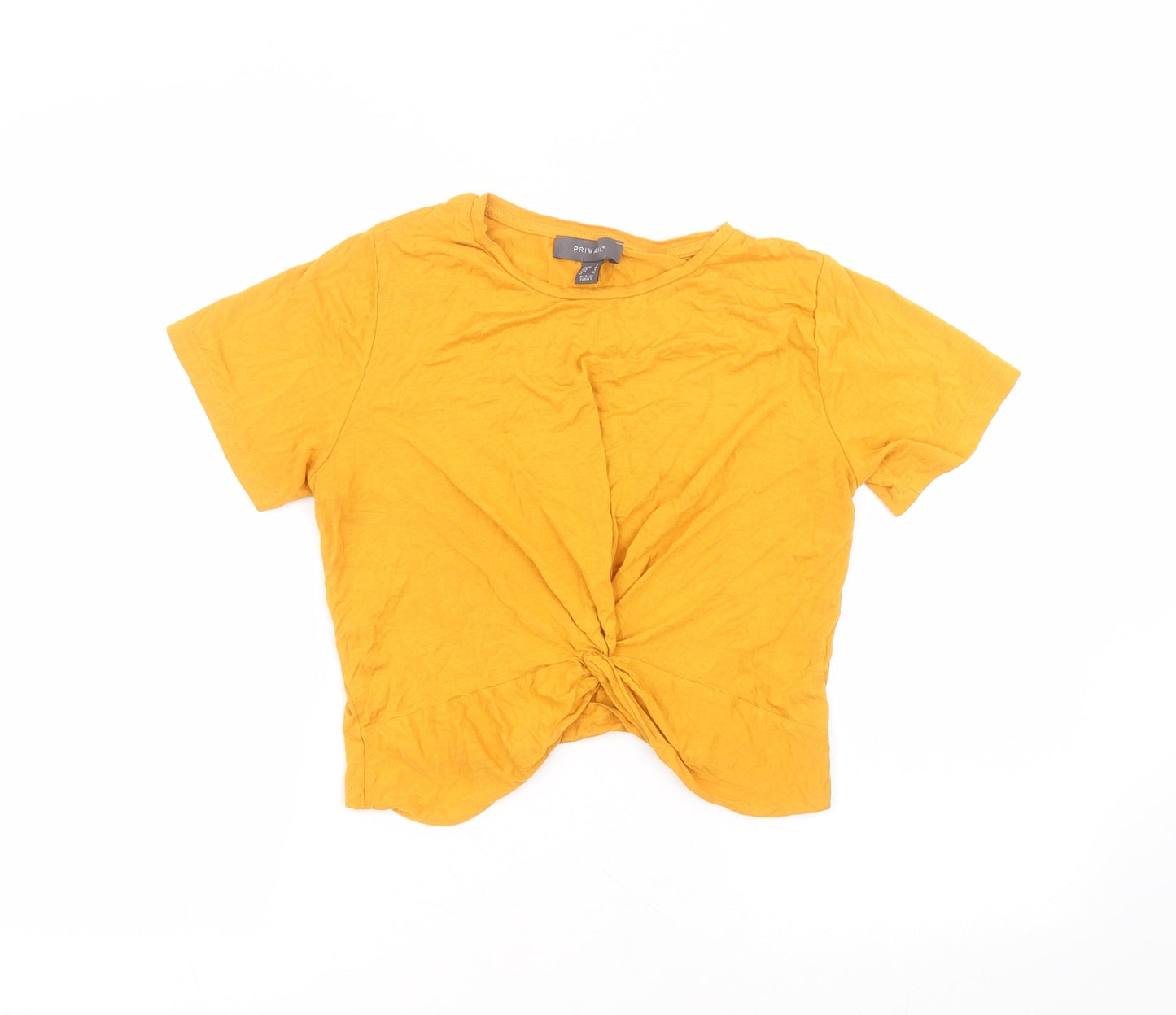 Primark Womens Yellow  Viscose Basic T-Shirt Size 10 Round Neck