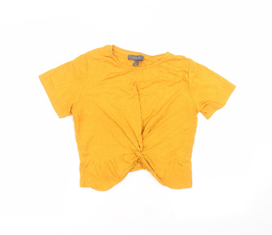 Primark Womens Yellow  Viscose Basic T-Shirt Size 10 Round Neck
